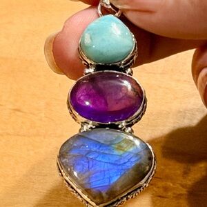 Elegant Larimar/Amethyst/Labradorite Pendant Necklace